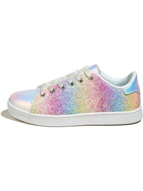 Women's Rainbow Sparkle Bedazzled Fashion Sparkly Glitter Bling Shiny Sneaker